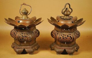 Antique Japanese Hanging Temple Lanterns / 1 Pair / Butsudan Buddhist Toro