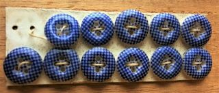 Antique Calico China Buttons - 11 Matching Blue Pattern