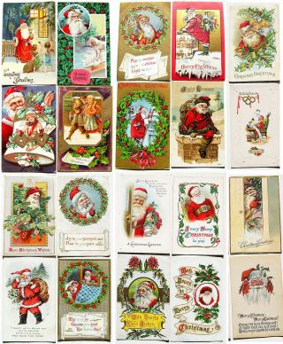 20 Antique Christmas Santa Claus Embossed Postcards Made In Germany Usa 1910 Era