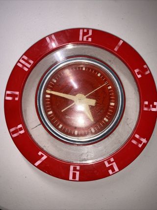 Vintage General Electric Telechron Kitchen Wall Clock 2hc38 Art Deco Red Round