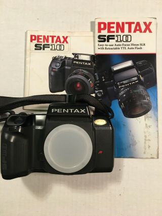 Pentax Sf10 35mm Slr Film Camera Body K - Mount W/ Cap And Manuals - Vintage