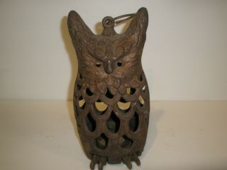 Vintage Antique Rustic Cast Iron Hanging Owl Candle Lantern