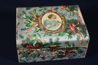 Antique Victorian Celluloid Dresser Vanity Jewelry Box Christmas Holly Bell