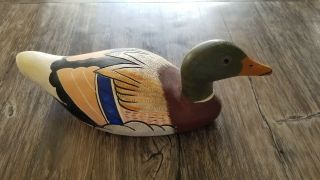 Vintage Art Hand Carved & Painted Solid Wooden Mallard Drake Hunting Duck Decoy