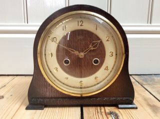 Antique Vintage Art Deco Mantel Clock,  Smiths 8 Day Movement,  Chiming,  Wood Case