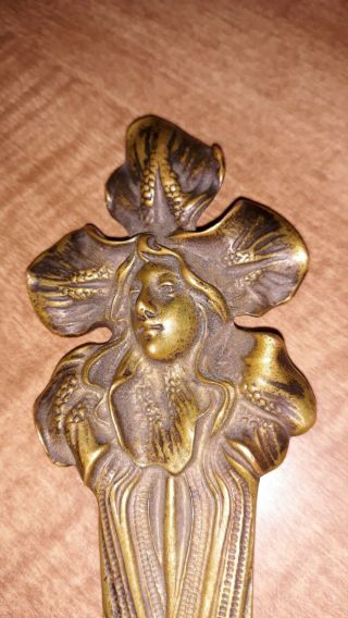 Antique Bronze Art Nouveau Figural Woman Floral Letter Opener