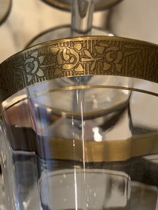 Wine Glasses Set 8 Gold Trim 6 3/4” Tall Antique Vintage Mid Century Modern