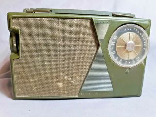 Vintage General Electric Portable Radio Model P809c Olive Green,  1961,