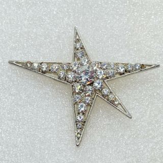 Vintage Large Star Brooch Pin Clear Glass Rhinestone Silver Tone Costume Jewelry
