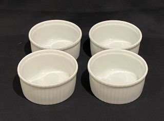 Set Of 4 Apilco Porcelain Ramekins Vintage Fluted Small 3.  5” Soufflé Dish France