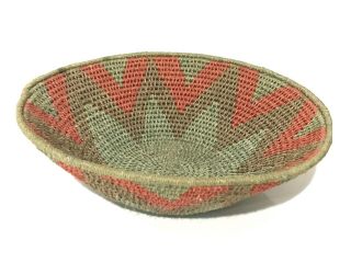 Native American Basket Vintage Hand Woven Green Star Basket 7” Diameter.