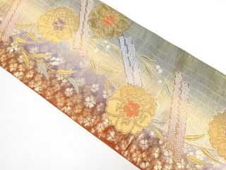 51184 Japanese Kimono / Vintage Fukuro Obi / Nishijin - Ori / Shibori / Woven Sak