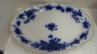 Antique Flo Blue White Porcelain Meat Plate Platter Albany Usa Embossed Floral