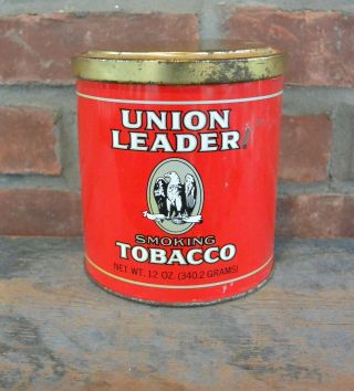 Vintage Union Leader Smoking Tobacco Canister Tin; Gold Screw Top Lid