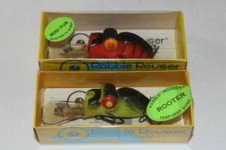2 Vtg Unfished Doug Parker Rabble Rouser Fishing Lures W/ Boxes Rooter & Roo - Tur