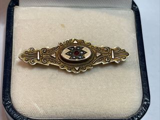 Antique Victorian Decorated Opening Gem Set 9ct Gold Pin Bar Brooch Jewellery