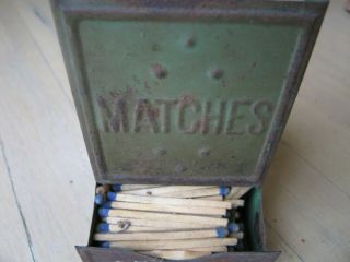Vintage Antique Tin Match Dispenser Wall Mount P.  N.  Co.  USA With Old Matches 2