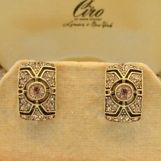 Vintage Earrings Monet 1970s Art Deco Style Crystal 18kt Gold Plated Jewellery