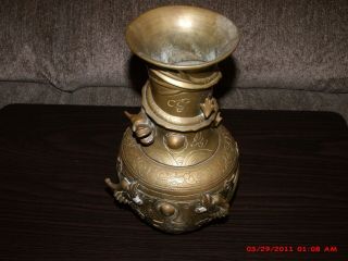 Sensational Antique Chinese Brass Dragon Wrapped Vase