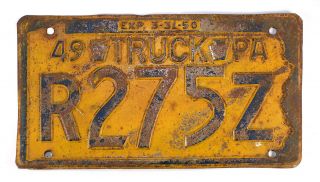 Vintage 1949 Automobile Truck License Plate Pa Pennsylvania R275z