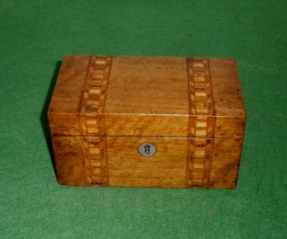 Antique Box Small Inlaid Tunbridge Ware Bands Tea Caddy Victorian Circa 1870