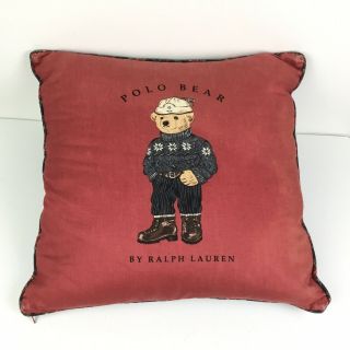 Vintage Polo Bear By Ralph Lauren Down Throw Pillow Red Winter Bear 18 " Square