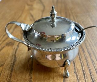 Solid Silver Mustard Pot And Spoon.  1904 Hall Marked.