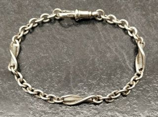 Antique Silver Graduated Ornate Link Albert Chain Bracelet By H.  P,  7 1/2 " Length