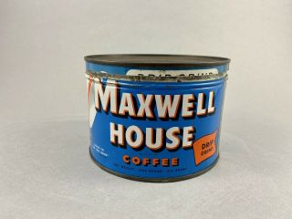 Vintage Maxwell House Coffee One (1) Pound Coffee Tin Can With Lid Empty
