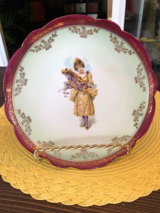 Victorian Vintage Victorian Plate 71/8” Girl W/fan And Flowers