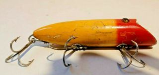 Vintage Heddon Basser Wooden Antique W/ Glass Eyes Fishing Lure