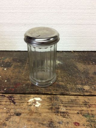Sugar Shaker Pourer Dispenser Stainless Lid Ribbed Glass Vintage Style
