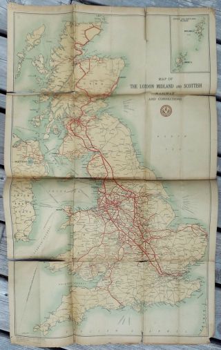 Circa 1920’s Map London Midland And Scottish Railway (lms) Mccorquodale & Co Ltd