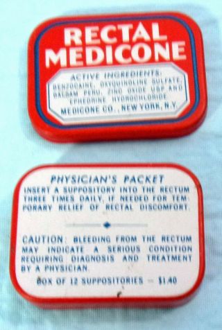 VTG.  RECTAL MEDICONE SUPPOSITY ADVERTISING TIN CONTAINER 2