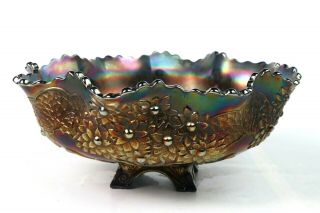 Rare Antique Fenton Carnival Glass Amethyst Orange Tree Berry Bowl Footed 9 " X 4 "