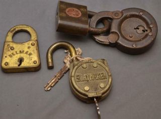Four Vintage/antique Locks: Slaymaker W/keys – Ace – Delmar - Supreme