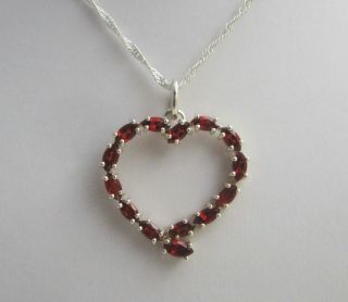 Sparkly Vintage Garnet Heart Shape Lg Sterling Silver Pendant Necklace