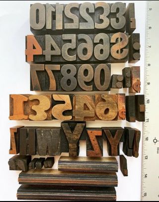 Vintage Letterpress Wood Type Printing Blocks: Letters,  Numbers,  Symbols,  Punct.