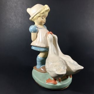 Vintage Mid Century Coventry Ware Ceramic Girl Hiding Flowers Two Geese Figurine