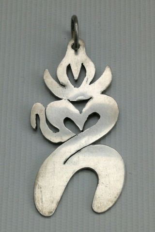 Vintage Chinese Symbol Solid Sterling Silver 925 Charm Necklace Pendant 5cm 6g
