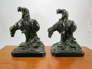 Antique Vintage Bronze End Of The Trail Bookends Highly Detailed