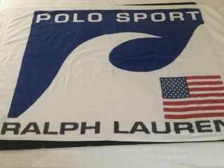 Vintage Ralph Lauren Polo Sport Beach Towel White Usa 35 " X 67 "
