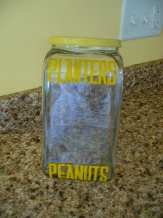 Vintage Antique Planters Mr.  Peanut Glass Jar Streamline with Tin Lid No Chips 2