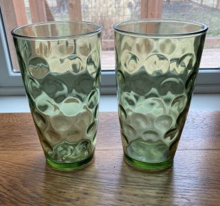 Mid Century 2 Drinking Green Avocado Glass Dot Bubbles Continental Can Co.  Coin