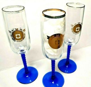 Vintage Champagne Flutes Cia Logo Central Intelligence Agency Blue Guilded 50th