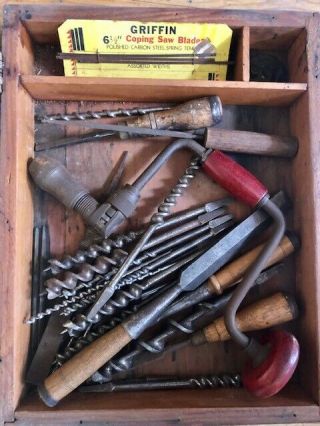 Antique Wooden Carpenters Tool Box With Tools Custom Made Box Primitive
