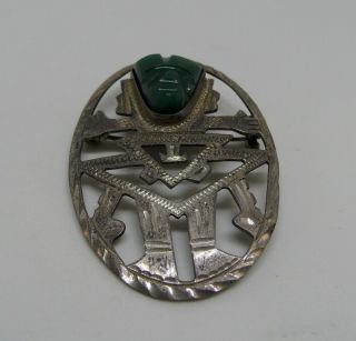 Vintage Taxco Mexico Sterling Silver Green Onyx Brooch/pendant Carved Warrior 2 "