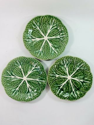 Vintage Majolica Cabbage Leaf Pottery 7 1/4” Plates Portugal Set Of 3 Reading