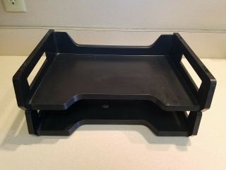 Vintage Rogers Set Of 2 Black Stacking Plastic Letter File In/out Trays 2531