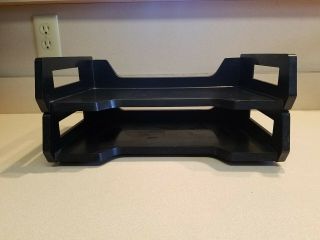 Vintage Rogers Set of 2 Black Stacking Plastic Letter File In/Out Trays 2531 2
